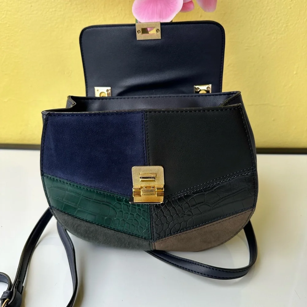 ALDO Rodriguez-4 Patchwork Snakeskin Saddle Crossbody Bag NWT - Picture 9 of 14